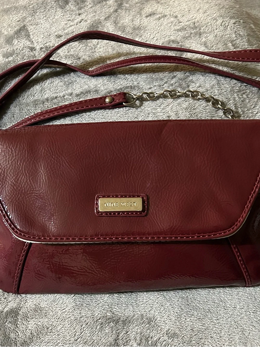Nine West Wine Red Crossbody Bag with Chain Strap